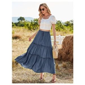 Frill Trim Tie Front Dusty Blue Layer Maxi Skirt 🩵💙